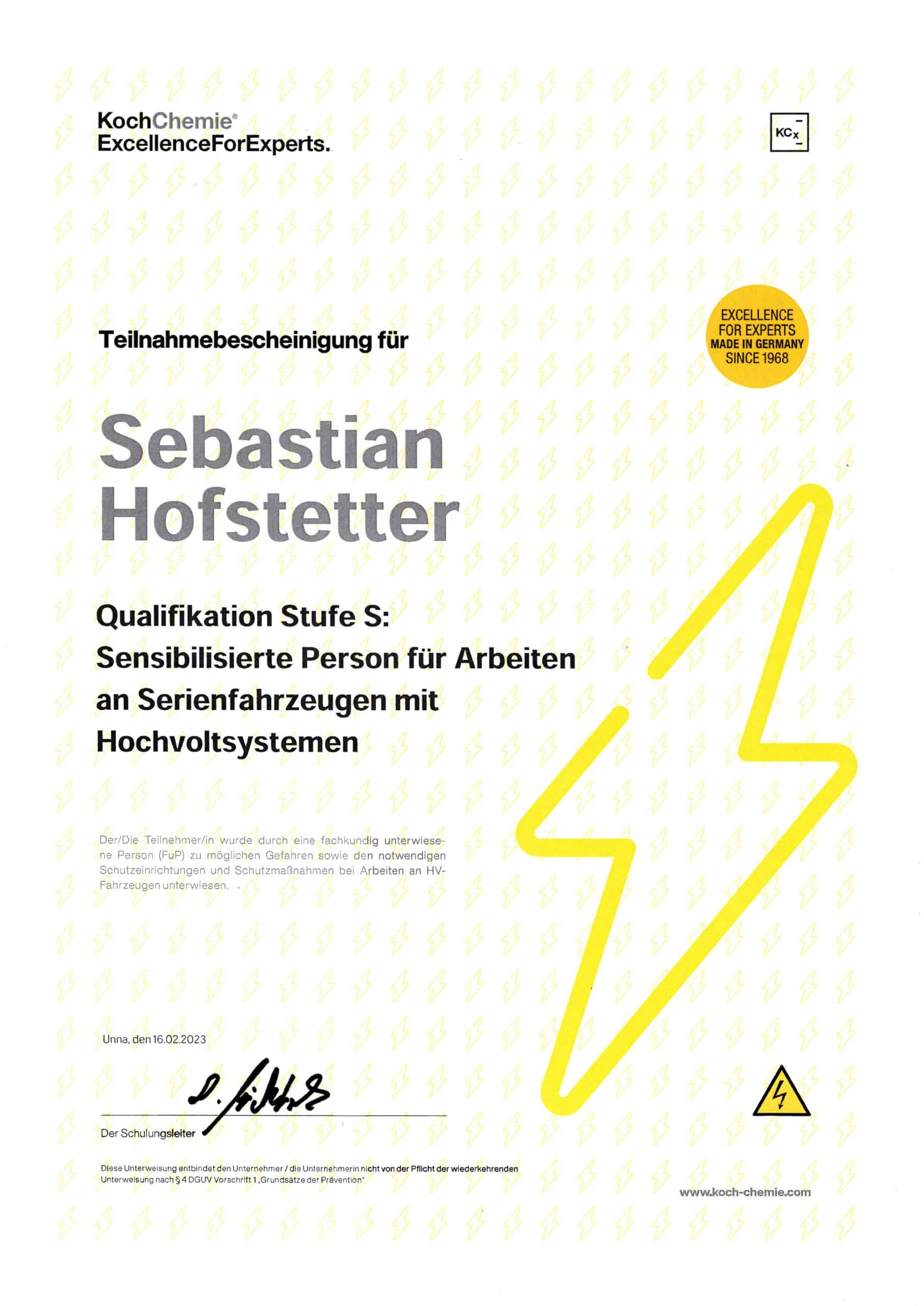Hochvoltsystem Qualifikation Stufe S